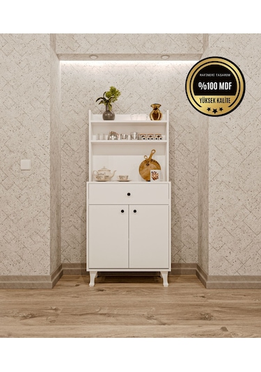 Dekorfim Çok Amaçlı Airfry Dolabı Kahve Köşesi Beyaz