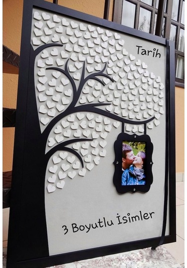 Hdrlazerdizayn Ahşap Çerçeveli Ve Ağaçlı 3 Boyutlu Düğün Anı Defteri Pano