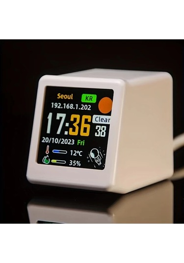 Topshop1 Beyaz Mini Wifi Akıllı Hava İstasyonu Saati Sıcaklık Nem Zaman Alarm Masaüstü Dekorasyon Taşınabilir Ev Oyun Odası