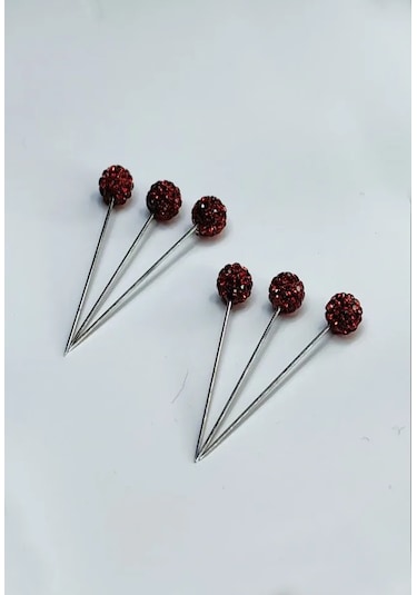 Kristal Taşlı Kadın Eşarp İğnesi 6 Adet - Bordo