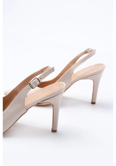 St-1153 Bej Günlük Arkası Açık 9 Cm Topuklu Kadın Ayakkabı Bej