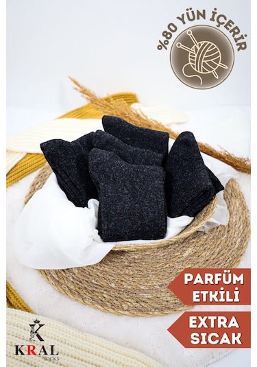 Kral Socks Erkek Kışlık Termal Etkili 5'li Paket Lambswool Kuzu Yün Çorap Siyah