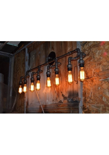 8'lı Borulardan Duvar Lambası Hediyelik Duvar Apliği Vintage Siyah