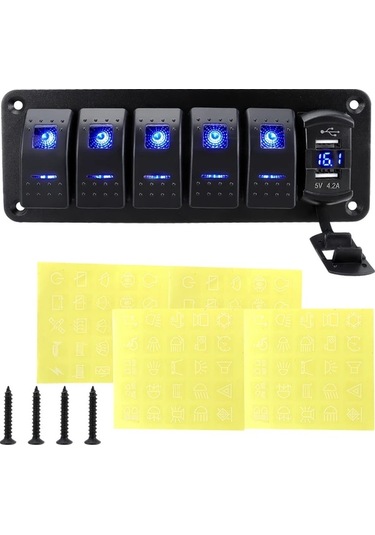 Xuweiwei 6 Yol 4x4 Alüminyum Joystick Paneli Çift Usb 42a Hızlı Şarj Mavi Led Aydınlatma Voltaj Göstergesi Otomotiv Aksesuarı