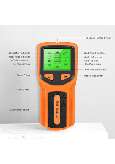 Siyah Saplama Bulucu Duvar Tarayıcı - 5'i 1 Arada Elektronik Saplama Dedektörü, Hd Lcd Ekranlı, Ahşap Ac Tel Metal