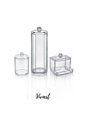 Vivart 3 Lü Kapaklı Makyaj Organizeri Pamukluk Disklik Çok Amaçlı Makyaj Organizeri Şeffaf Beyaz