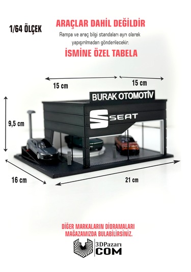 1/64 Ölçekli Seat Diorama Tasarımlı Araç Sergileme Garajı 3d Baskı