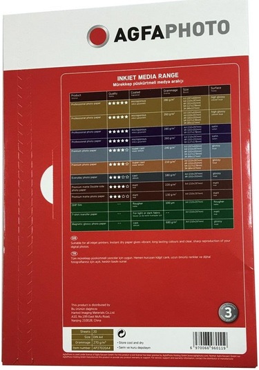 Agfa Photo A4(20.30) 270gr 20'li Parlak  İnkjet Kağıt