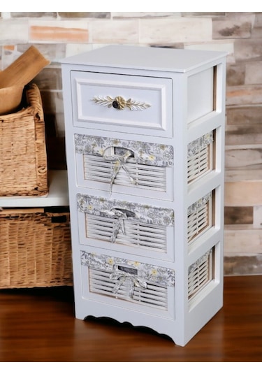 Ahşap 4 Çekmeceli Hasır Görünümlü Sebzelik