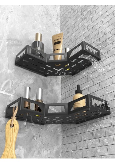 Flybuy Delme Gerektirmeyen Köşe Banyo Rafları 2'li Siyah 291254909 Siyah