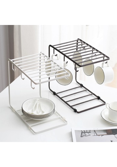 Tenfowee Beyaz Mutfak Organizer: Çok Amaçlı Bardak Ve Fincan Tutucu, Demir Yapı, 24.5x15x23cm Beyaz