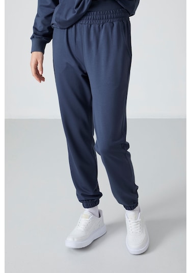 Tommy Life Petrol Kapüşonlu Kanguru Cep Oversize Lastik Paça Kadın Eşofman Takımı - 95288 Petrol