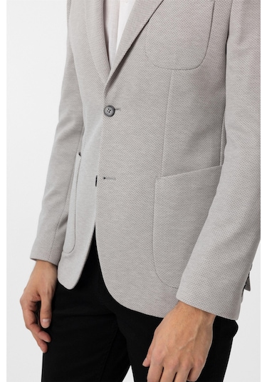 Süvari Gri Slim Fit Armürlü Sivri Yaka 6 Drop Ceket