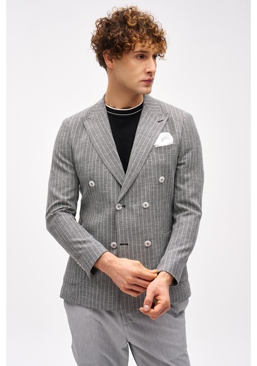 Erkek Siyah Slım Fıt / Dar Kalıp Geniş Kırlangıç Ceket-16418 Siyah