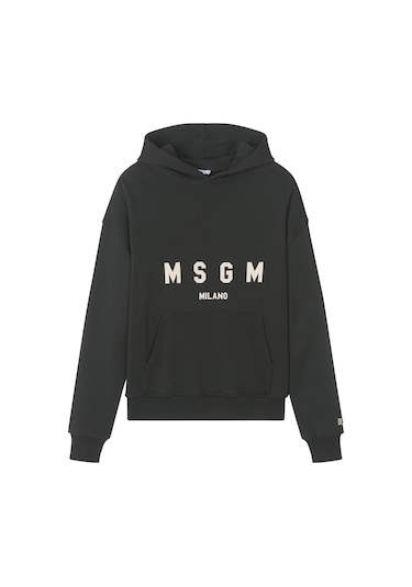 Msgm Çocuklar Için Logo Baskılı Pamuklu Kapüşonlu Sweatshirt - Koyu Gri