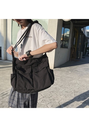 Vkemall Erkek Kadın Unisex Çanta: İş Çıktısı Tarzı Tek Omuzlu Askılı, Kanvas Malzeme, Geniş Hacimli, Öğrenci Ve Spor İçin Siyah