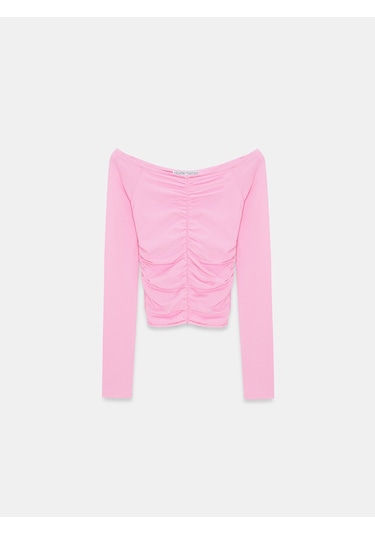 Dilvin 32089 Omuzları Açık Büzgülü Top-pembe