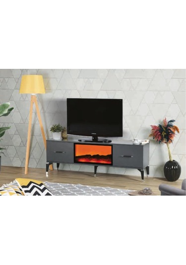 Bera Antrasit Şömineli İnci Tv Sehpası Antrasit