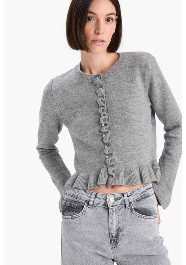 Defacto Regular Fit Bisiklet Yaka Triko Hırka F3888ax25wngr277 Gri