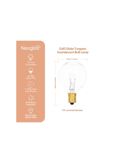 Lemestar 25 Adet G40 Tungsten Ampul, Ac230v 7w, Ip44 Su Geçirmez, 2100k Sıcak Beyaz Işık, E12 Taban, 360 Açılımlı, Dekoratif Işıklar İçin