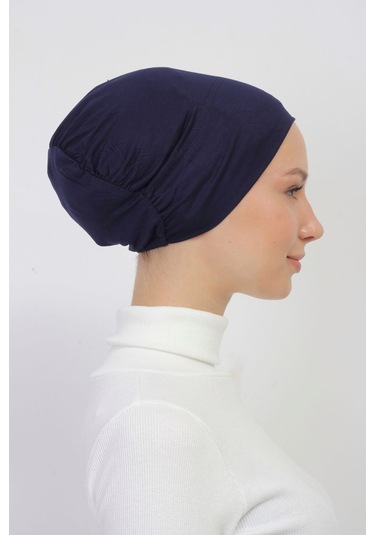 Lastikli Kaymaz Geçmeli Pratik Tesettür Bone Lacivert