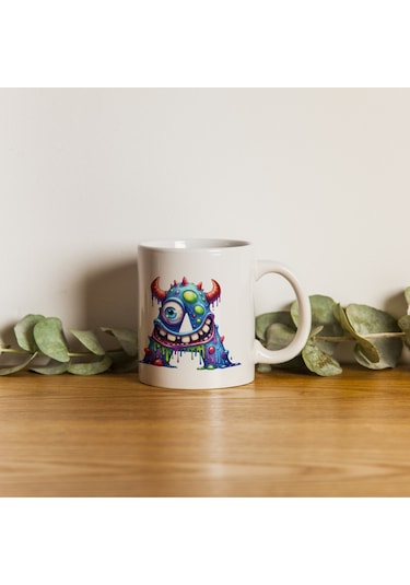 A Harfi Bardak, Sevimli Canavarlar Harflı Bardak Hediyesi Porselen Beyaz