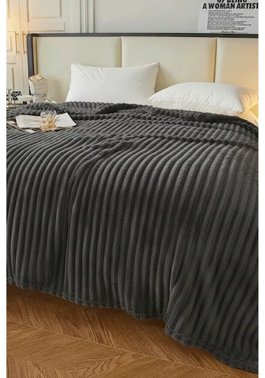 King Size Fitilli Battaniye Battal Boy 240x260 Cm Antrasit