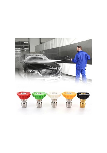 Dianziye Stainless Steel-copper 5'li Fırça Ve Açılı Nozzle Seti, 1/4" Hızlı Bağlantı, Basınç Yıkama Makinesi İçin 0 ,15 ,25 ,40 ,sabun