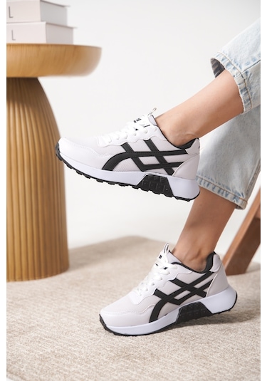 Garantili D0120 Günlük Ortopedik Kadın Sneaker Spor Ayakkabı Beyaz-siyah