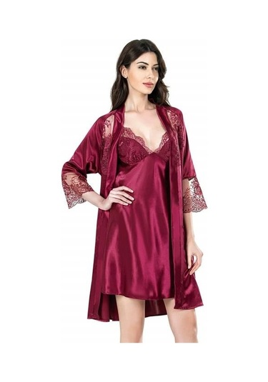 Ahu 7669 Saten Kısa 6lı Set - Bordo