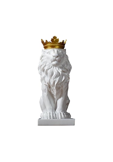 Suntek Aslan Heykeli Vahşi Hayvan Süs Reçine Ev Heykel Beyaz