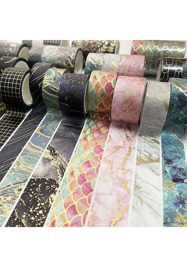 Cbtx 3 Rulo / Set 8958 5m Kağıt Bronzlaştırıcı Cüzdan Bant Seti Kırık Yaprak Desenli
