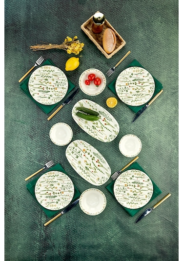 Cooker 10 Parça 4 Kişilik Mimoza Kahvaltı Takımı - Lüx Kahvaltılık Sunum Seti Tabağı Yeşil