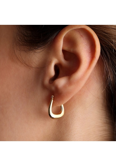 Altın Küpe 14K 585 Parlak Çanta Tasarım 1,8 Cm Zarif Küpe Bombel