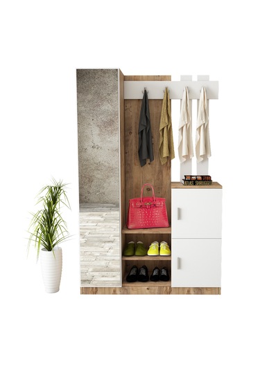 Robin Home Liva Aynalı Vestiyer Portmanto Ayakkabılık Çam-beyaz