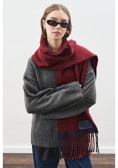 Şerit Detaylı Atkı Bordo Bordo