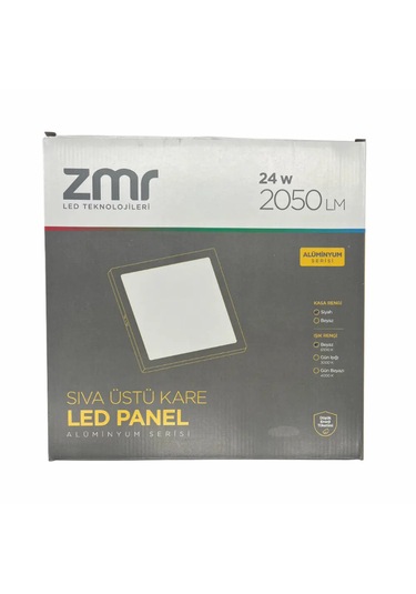 Zmr 24w Sıvaüstü Beyaz Işık Siyah Kasa Kare Panel Led Armatür Siyah Beyaz Işık