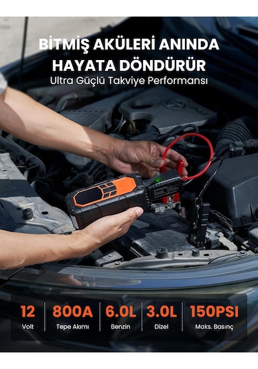 8000mah Şarjlı Auhma Acil Durum Akü Takviyeli Kompresör