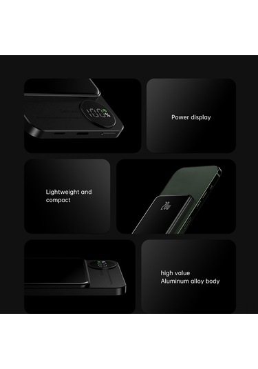 Yifomall 10000mah Metal Ultra İnce Magsafe Mıknatıslı Power Bank - Pd20w Çift Yönlü Hızlı Şarj, Akıllı Led Ekranlı, Gri