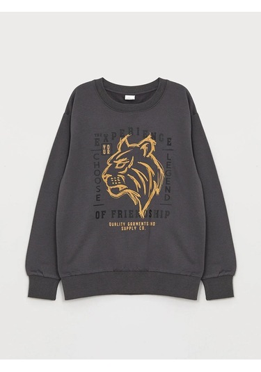 Aslan Desenli Erkek Çocuk Sweatshirt Füme
