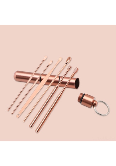 Gajeena 6'li Paslanmaz Çelik Kulak Temizleme Seti - Taşınabilir Spiral Kulak Kaşığı Seti Gümüş