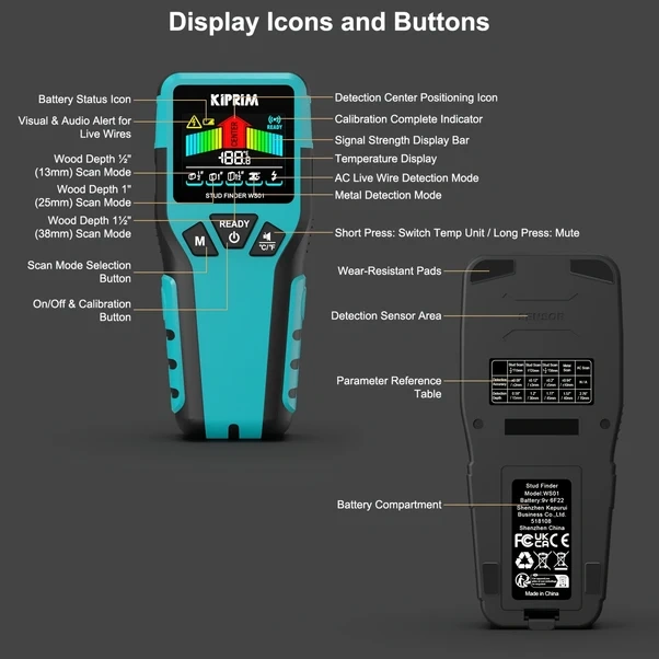 Willowhaven Kiprim 5 İn 1 Dedektör Ws01 Metal Ahşap Kablo Derinlik Ölçer Lcd Dıy Tarayıcı