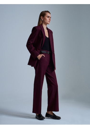 Dilvin 72235 Kemerli Düz Kesim Pantolon-bordo Bordo