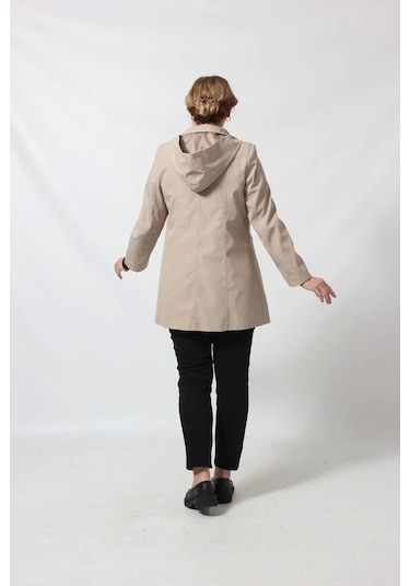 1616 Fermuarlı Cep Detaylı Kapuşonlu Bondit Ceket Açık Taş Açık Taş Rengi