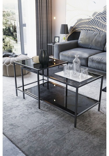 Dekoport Perla Orta Sehpa - Füme Cam Siyahh