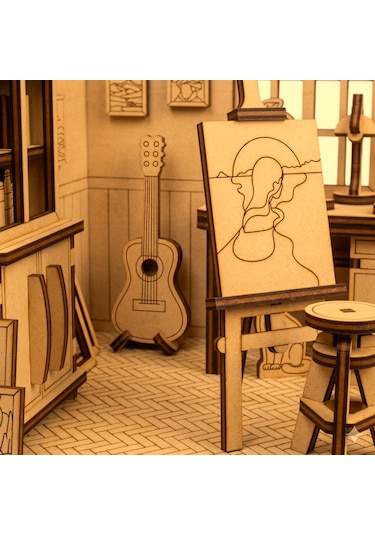 Sanat Atölyesi Ahşap Maket Seti Dıy Miniatür Artist Workshop Peri Led'li 3d Puzzle