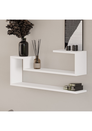 Ravi Dekoratif Duvar Rafı, Modern Kitaplık Ve Raf Ünitesi Beyaz