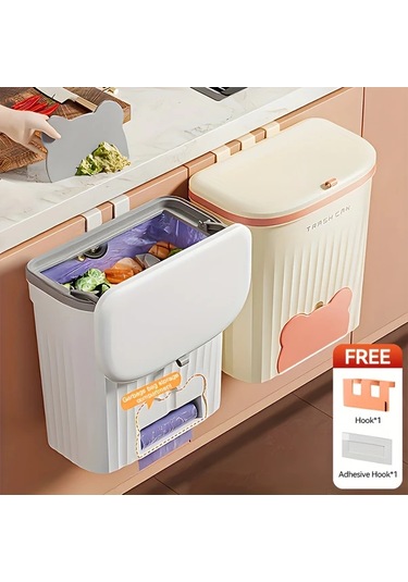 Dashanshop Kompakt 2,25 Galonluk Duvar Tipi Çöp Kovası Koku Emici Kapaklı Pratik Süpürgeli Beyaz