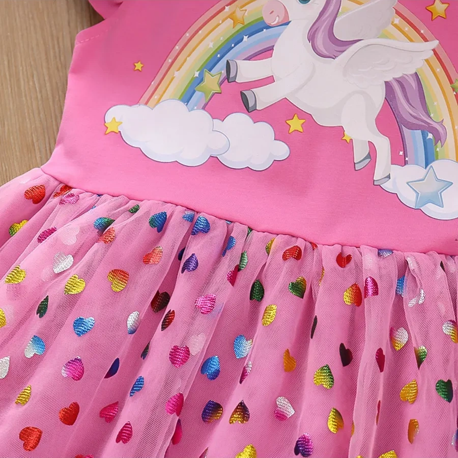 Yazlık Elbise, Tek Boynuzlu At Figürlü, Okul İçin Şık Ve Pul İşlemeli 389568433 Violet