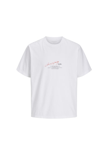 Jack & Jones Erkek Jormanchester Baskı Detaylı Bisiklet Yaka %100 Pamuk T-shirt 12273373 Beyaz Beyaz